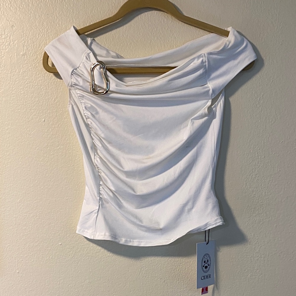 Cider Elegant White Draped Blouse